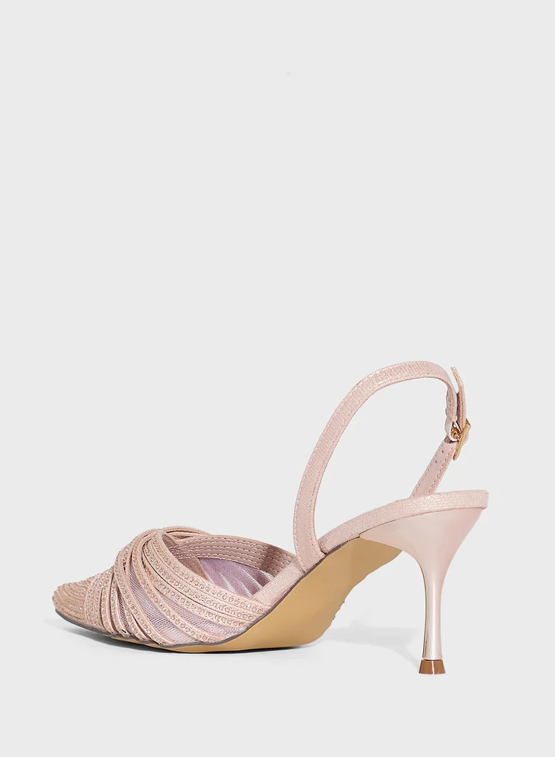 Ella Limited Edition Multistrap Diamante Pointy Backstrap Pump