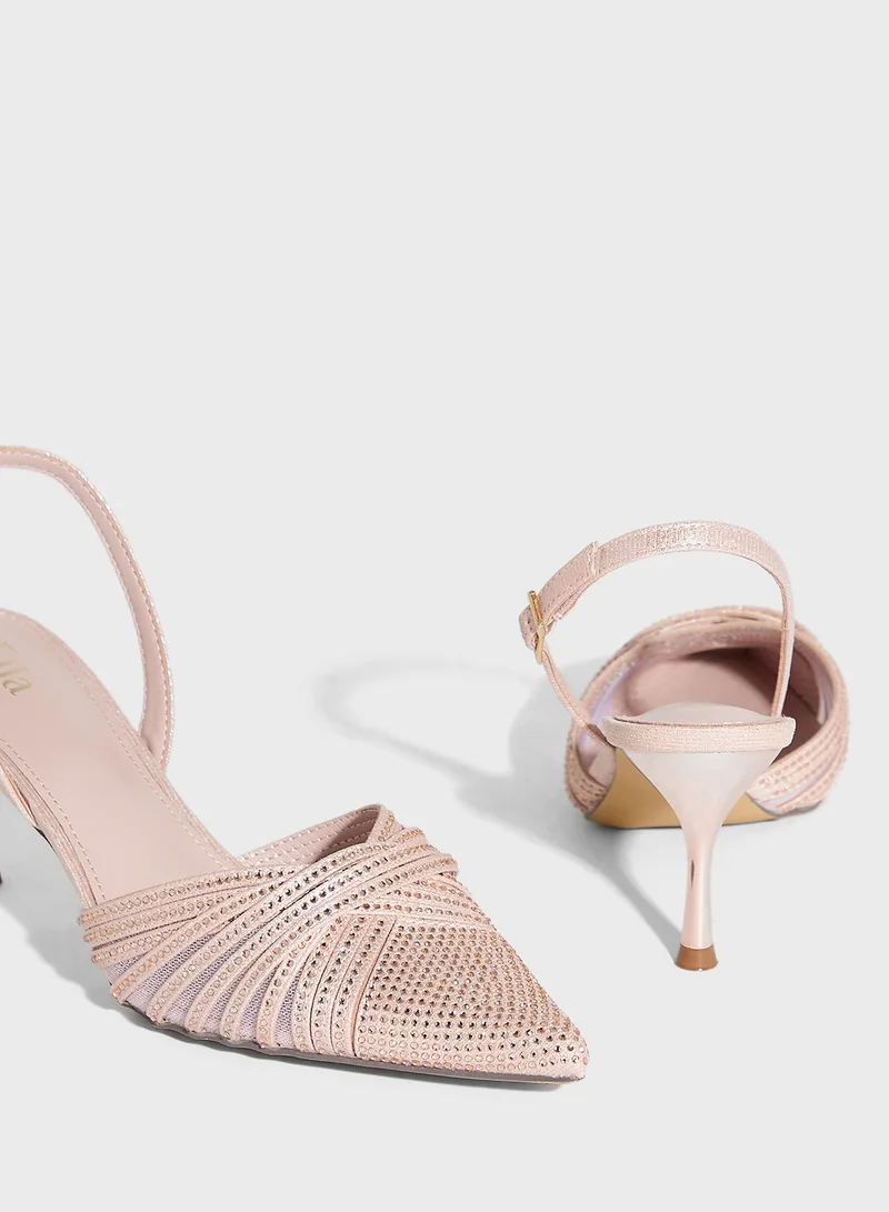 Ella Limited Edition Multistrap Diamante Pointy Backstrap Pump
