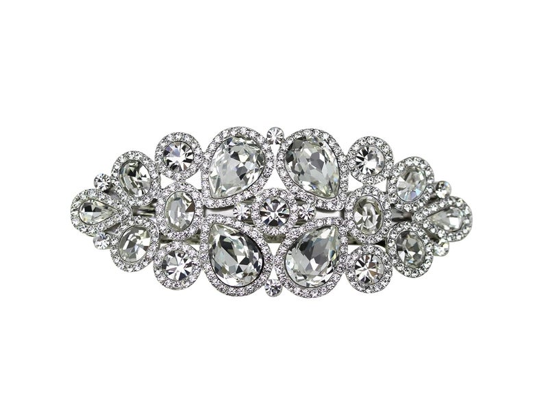 Faship Gorgeous Clear Rhinestone Crystal Floral Hair Barrette Clip