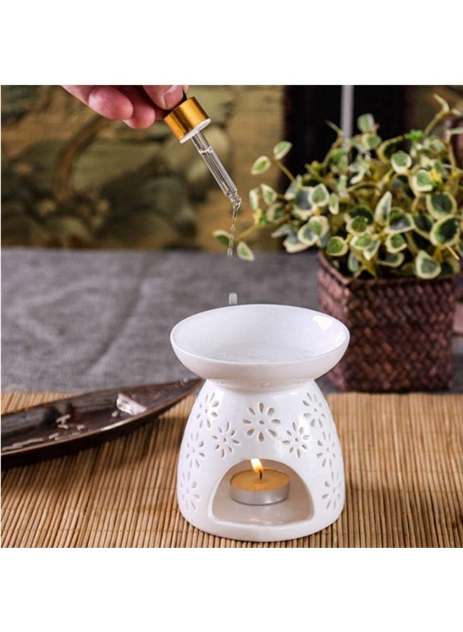 CHIYLE Ceramic Tealight Holder & Essential Oil Burner – White Carved Petal Vase Shape Candle Warmer for Living Room, Balcony, Patio, Porch & Garden Decoration - Image 4