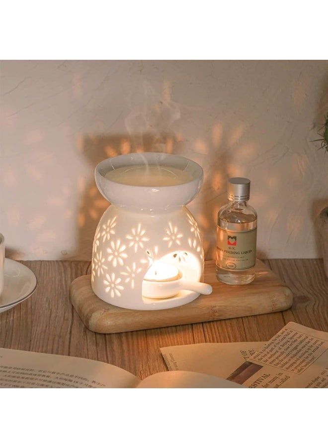 CHIYLE Ceramic Tealight Holder & Essential Oil Burner – White Carved Petal Vase Shape Candle Warmer for Living Room, Balcony, Patio, Porch & Garden Decoration - Image 1