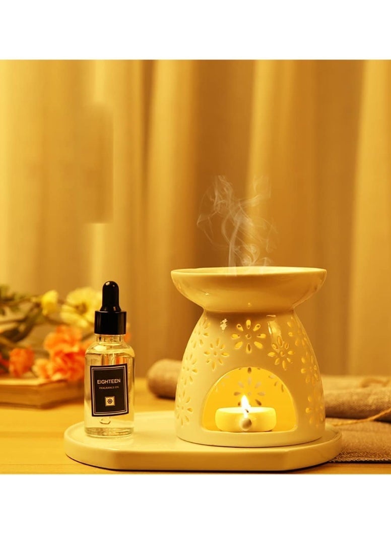 CHIYLE Ceramic Tealight Holder & Essential Oil Burner – White Carved Petal Vase Shape Candle Warmer for Living Room, Balcony, Patio, Porch & Garden Decoration - Image 3