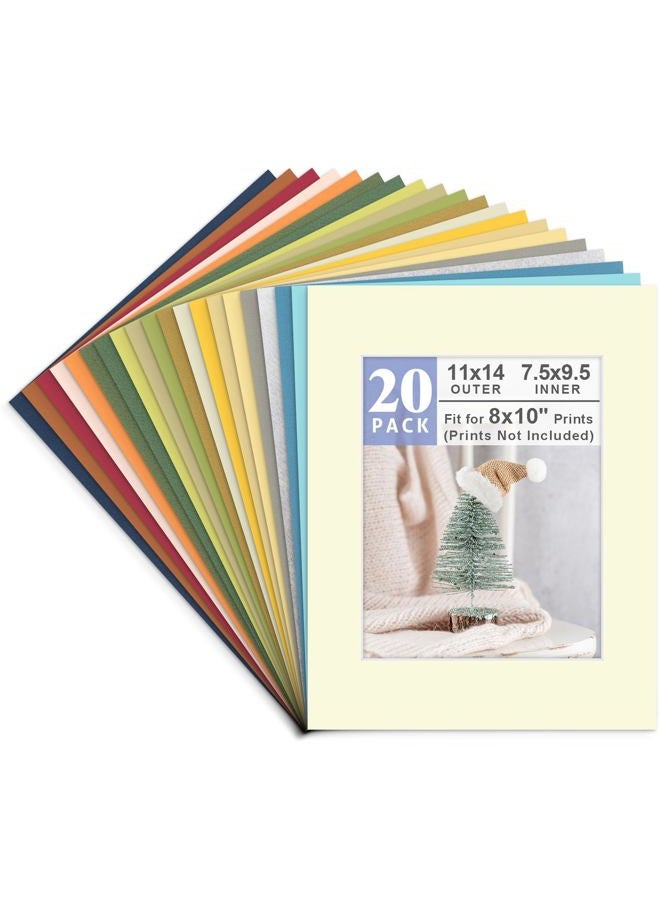 Golden State Art , Pack of 20 Mixed Colors 11x14 Picture Mats Matting with White Core Bevel Cut for 8x10 Pictures - Image 1
