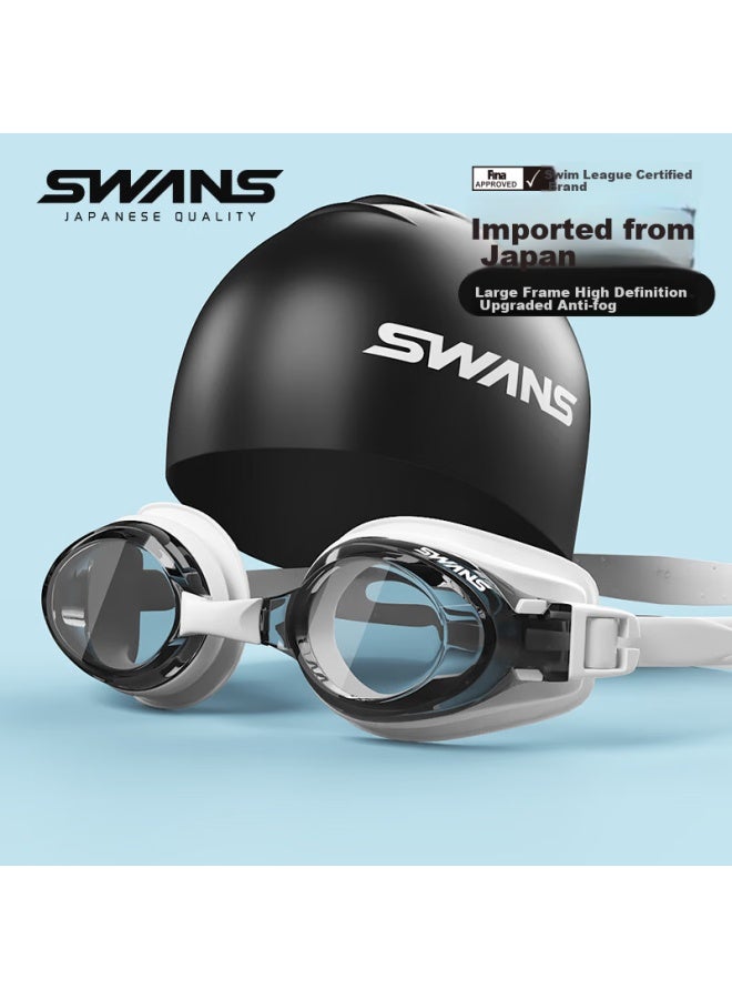 Swans Swimming Goggles, Nearsighted Swim Cap, Women's Set, Anti-fog, High-definition Swimming Gl, Swimming Goggles, Complete Swimming Equipment Set, Men's Black, 600° - Image 1