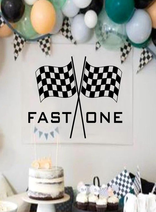 BOOMPA Fast One Racing Checkered Flag Birthday Party Backdrop, Round Arch Wall Sticker, Round Arch Sticker, Birthday Party Supplies，Black and White - Image 2
