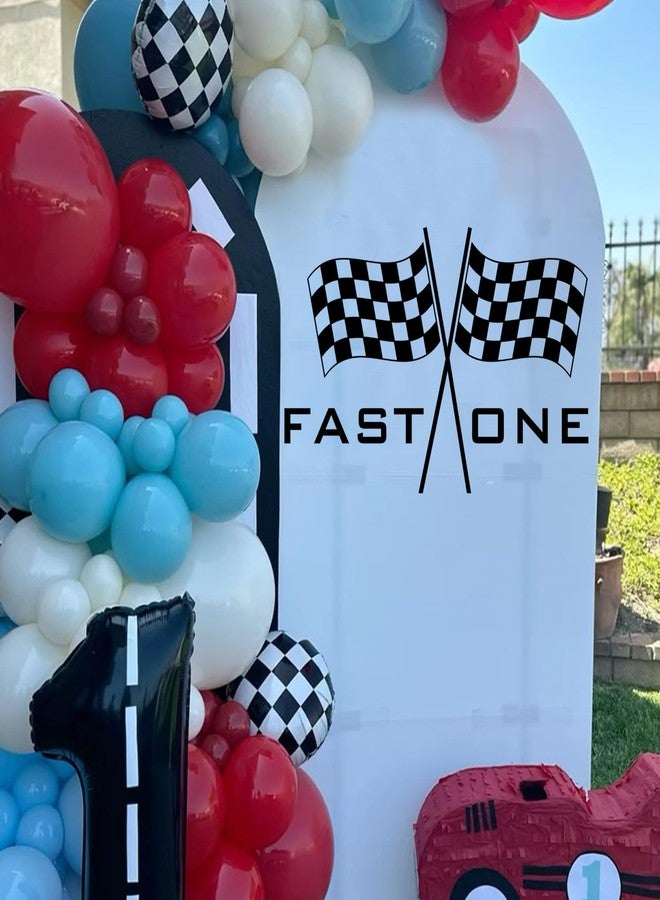 BOOMPA Fast One Racing Checkered Flag Birthday Party Backdrop, Round Arch Wall Sticker, Round Arch Sticker, Birthday Party Supplies，Black and White - Image 3