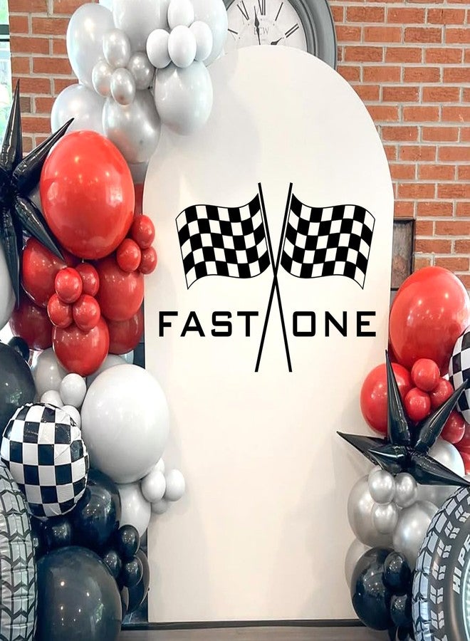 BOOMPA Fast One Racing Checkered Flag Birthday Party Backdrop, Round Arch Wall Sticker, Round Arch Sticker, Birthday Party Supplies，Black and White - Image 1