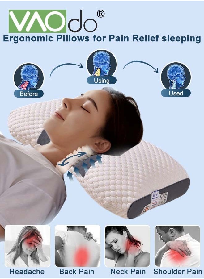VAOdo Bed Pillow for Sleeping Ergonomic Cervical Contour Pillow for Side Back and Stomach Sleeper Pillow for Neck Shoulder Pain Neck Pillow  - Image 3
