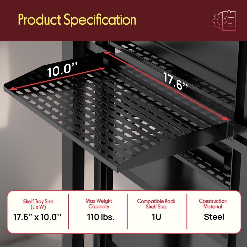 Pyle 2-Pc 1U Server Rack Shelf, Vented Shelves for Good Air Circulation, Cantilever Mount, Wall Mount Rack, Universal Device, Cabinet Shelf, Computer Case Mounting Tray, Black-Pyle PLRSTN14UX2 - Image 3