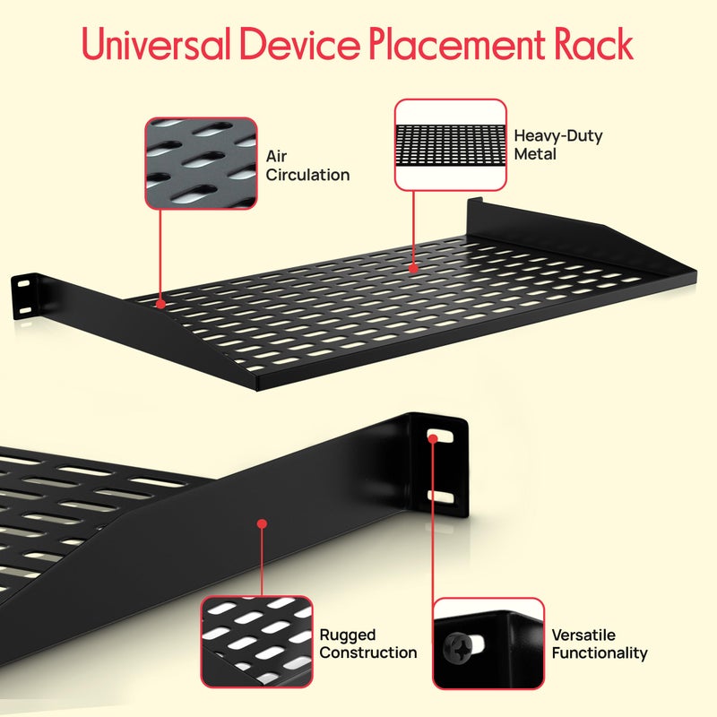 Pyle 2-Pc 1U Server Rack Shelf, Vented Shelves for Good Air Circulation, Cantilever Mount, Wall Mount Rack, Universal Device, Cabinet Shelf, Computer Case Mounting Tray, Black-Pyle PLRSTN14UX2 - Image 2