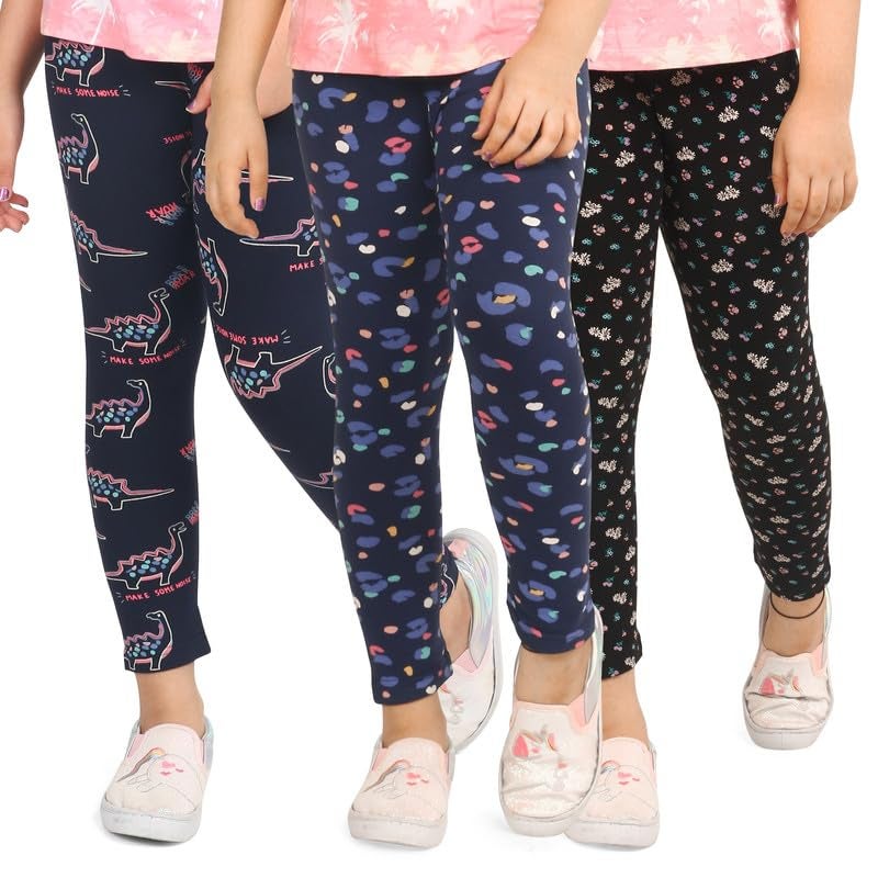 ARIEL Girls Cotton Printed Regular Fit Non-Transparent Ankle Length Mid Rise Leggings(AR-G-Leg-P3-910-(bflo+bpr+navro)_011_Multicolor_9 Years - 10 Years) - Image 1
