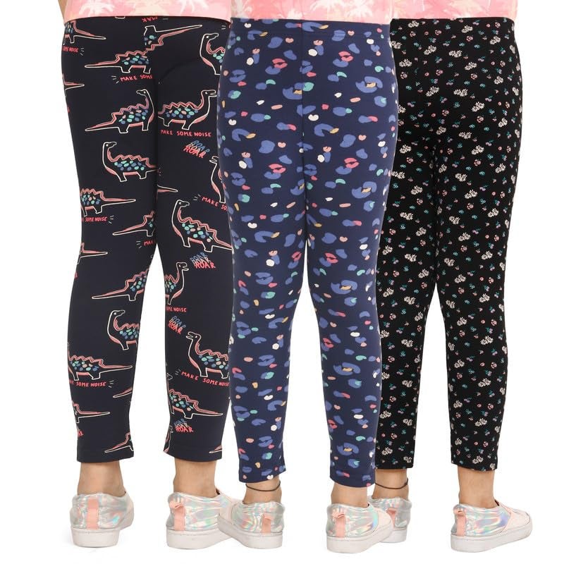 ARIEL Girls Cotton Printed Regular Fit Non-Transparent Ankle Length Mid Rise Leggings(AR-G-Leg-P3-910-(bflo+bpr+navro)_011_Multicolor_9 Years - 10 Years) - Image 2