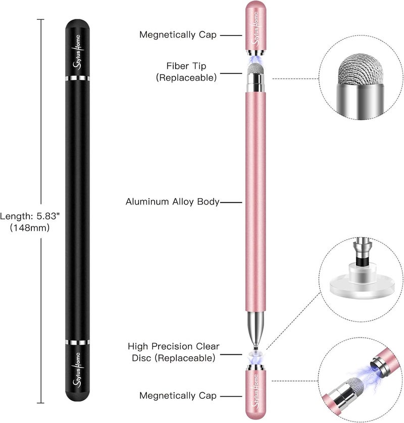 STYLUSHOME Stylus for iPad (2 Pcs), StylusHome Magnetic Disc Universal Stylus Pens Touch Screens for Apple/iPhone/Ipad pro/Mini/Air/Android/Microsoft/Surface All Capacitive Touch Screens - Black/Rose Gold - Image 2