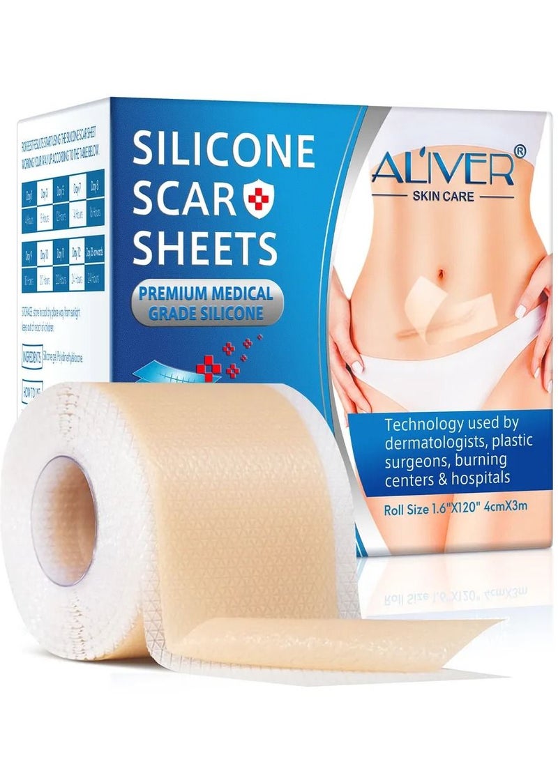ALIVER - Medical Grade Silicone Scar Sheets Roll 3m Tape Keloid C-Section Surgical Scars Removal Treatment Silicon Gel Cream Patch Bandage Removes Abs Tuck Surgery Scars (4cm x 3m) - Image 1