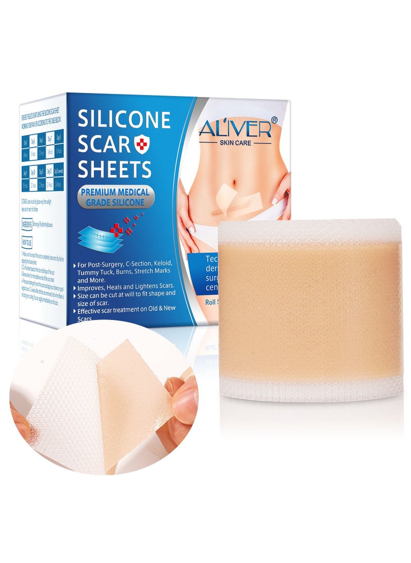 ALIVER - Medical Grade Silicone Scar Sheets Roll 3m Tape Keloid C-Section Surgical Scars Removal Treatment Silicon Gel Cream Patch Bandage Removes Abs Tuck Surgery Scars (4cm x 3m) - Image 1