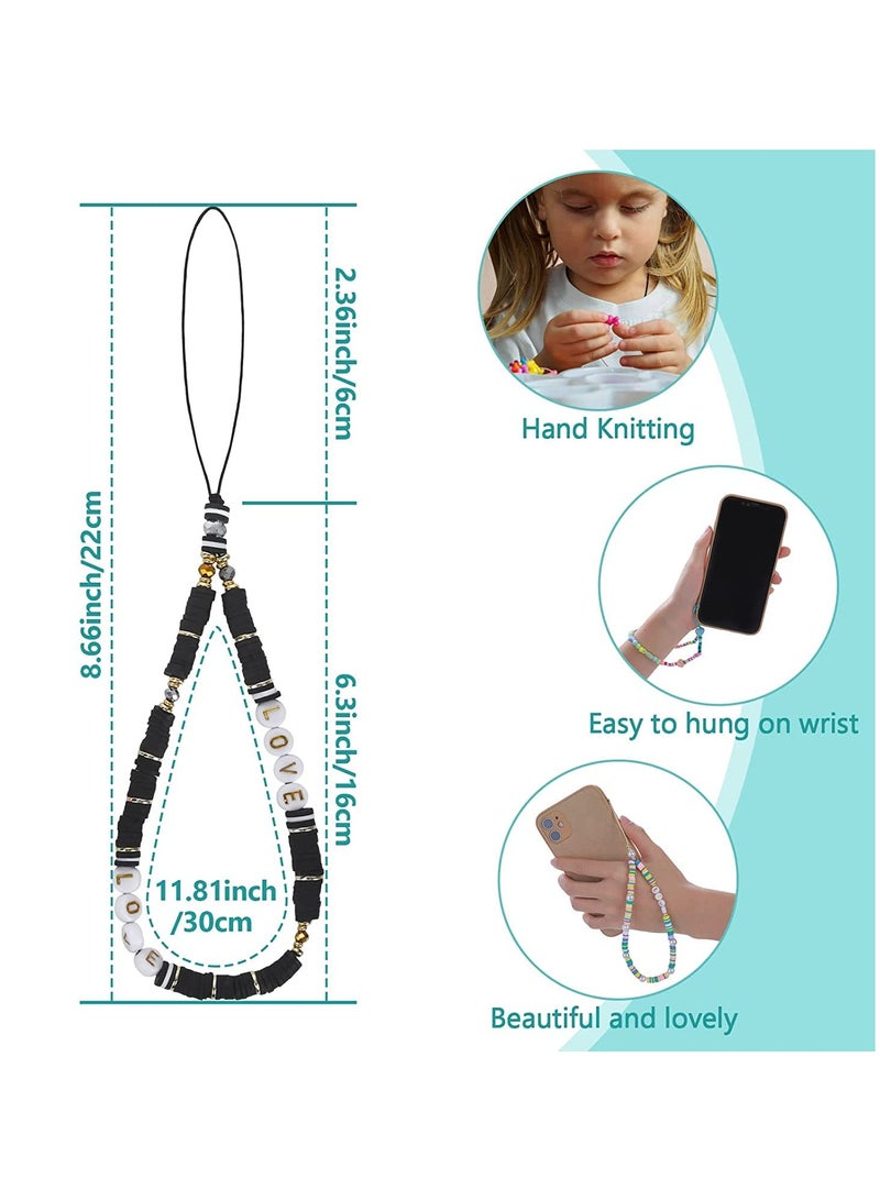 SOLARAE Beaded Phone Charm String Lanyard Wrist Strap Colorful Shell Starfish Pearl Letters Polymer Clay Bead Phone Chains Keychain Rainbow Acrylic Beads Bracelet (3Pcs) - Image 3