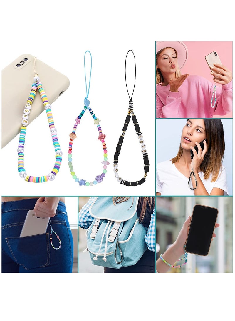 SOLARAE Beaded Phone Charm String Lanyard Wrist Strap Colorful Shell Starfish Pearl Letters Polymer Clay Bead Phone Chains Keychain Rainbow Acrylic Beads Bracelet (3Pcs) - Image 5