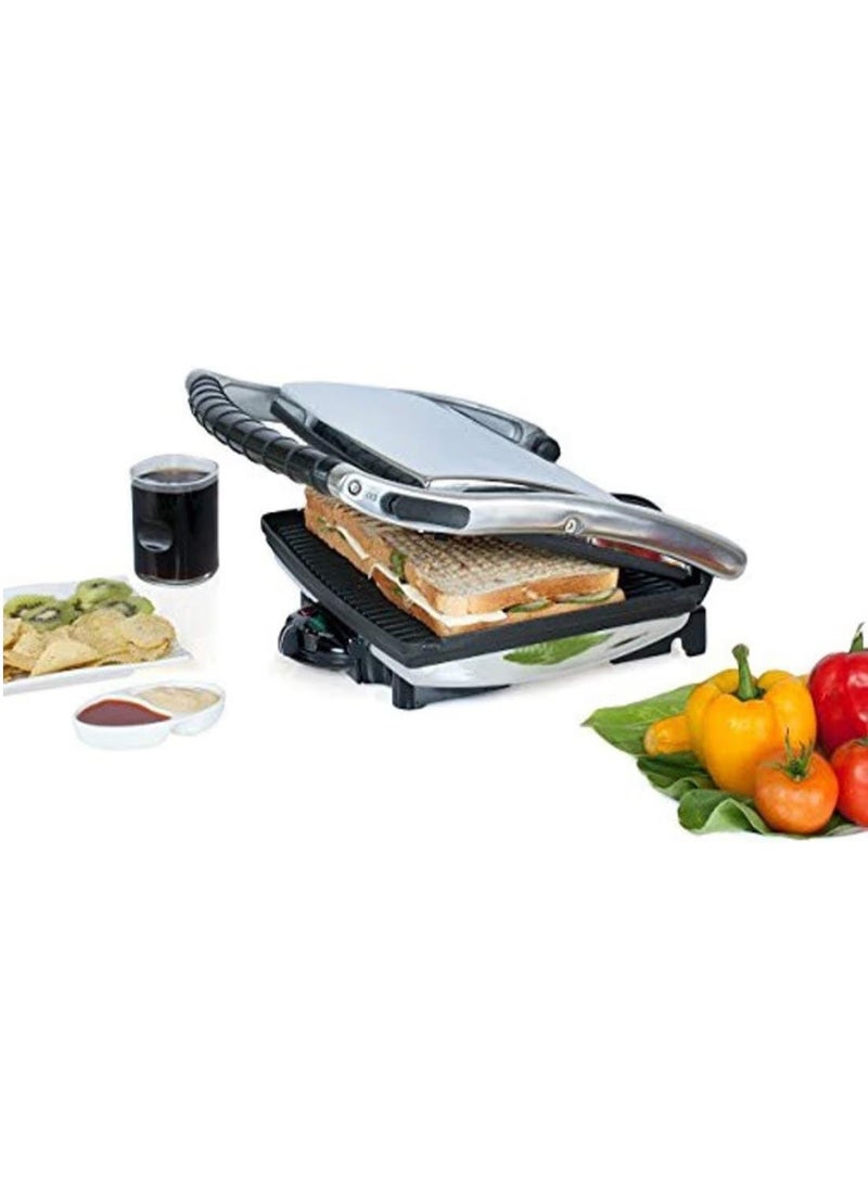 صانعة ساندويتشات وشواية 4 شرائح وضاغط بانيني - محمصة كبيرة الحجم من الفولاذ المقاوم للصدأ بقوة 750 وات مع ألواح غير لاصقة، هيكل متين، سهلة التنظيف - Image 2