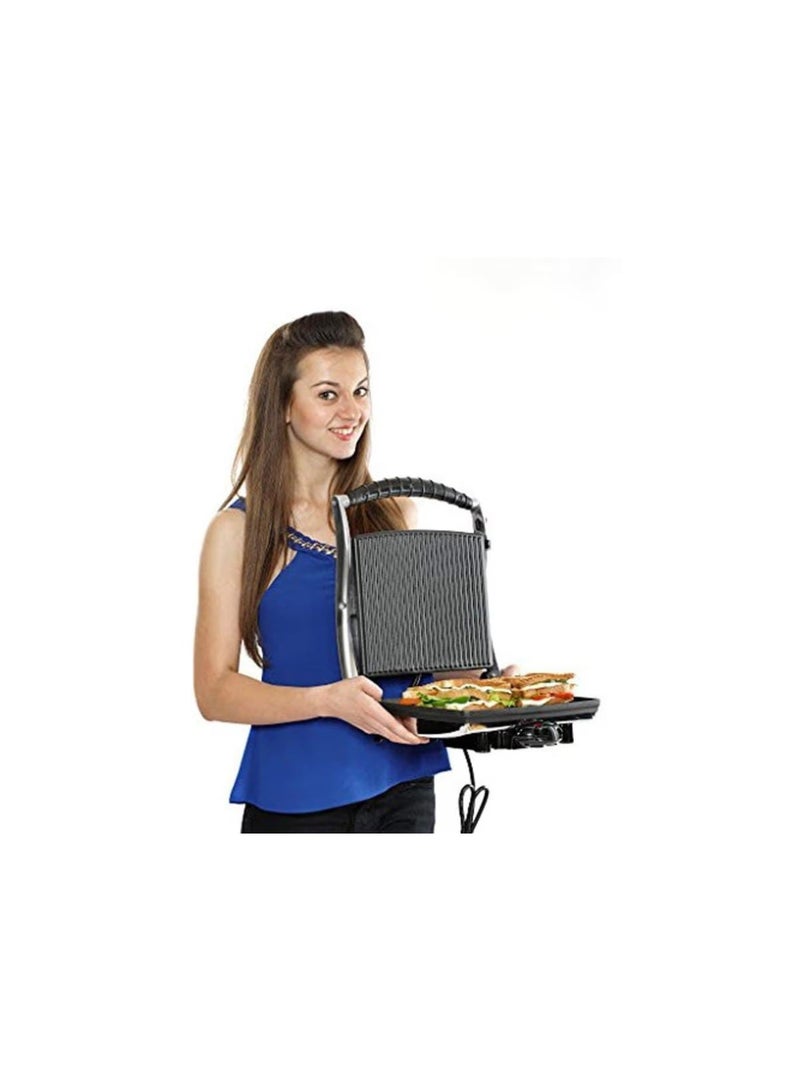 صانعة ساندويتشات وشواية 4 شرائح وضاغط بانيني - محمصة كبيرة الحجم من الفولاذ المقاوم للصدأ بقوة 750 وات مع ألواح غير لاصقة، هيكل متين، سهلة التنظيف - Image 3