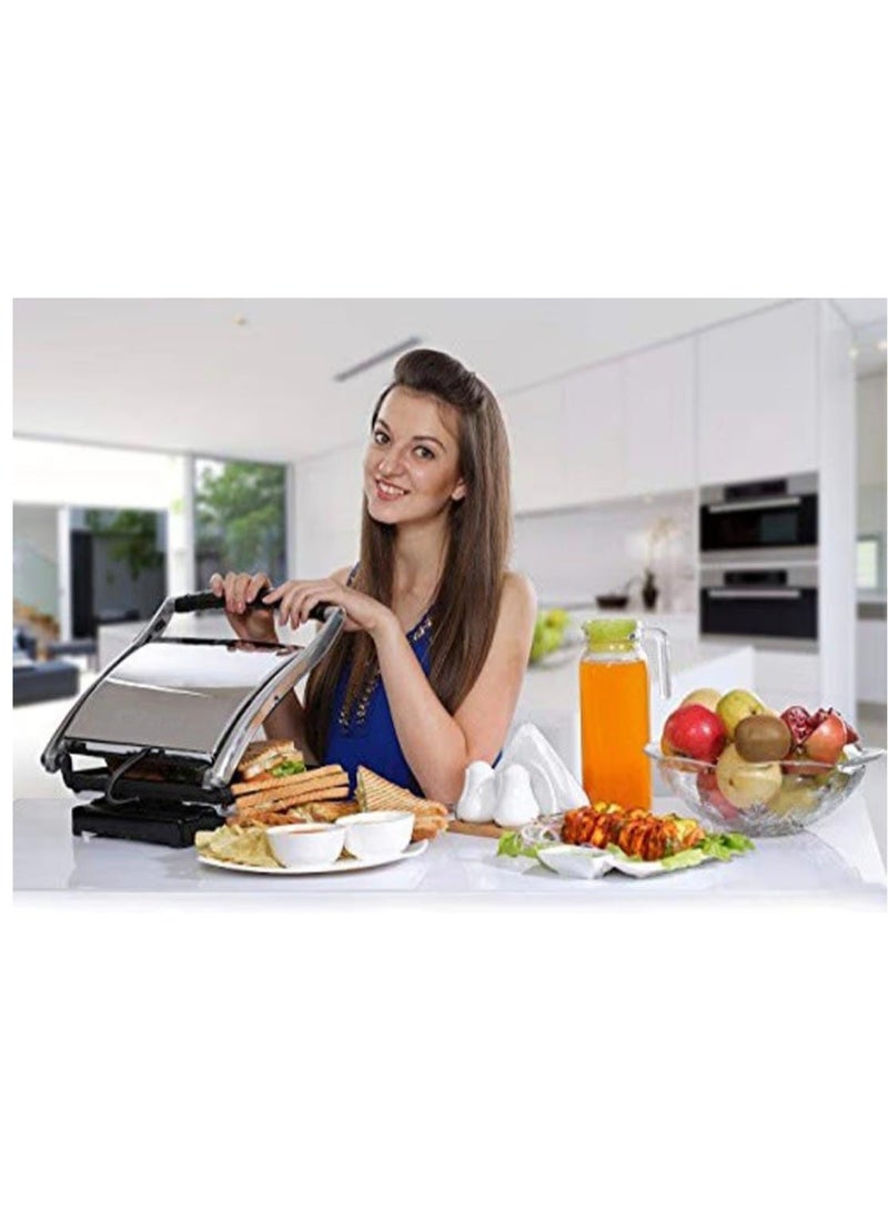 صانعة ساندويتشات وشواية 4 شرائح وضاغط بانيني - محمصة كبيرة الحجم من الفولاذ المقاوم للصدأ بقوة 750 وات مع ألواح غير لاصقة، هيكل متين، سهلة التنظيف - Image 4