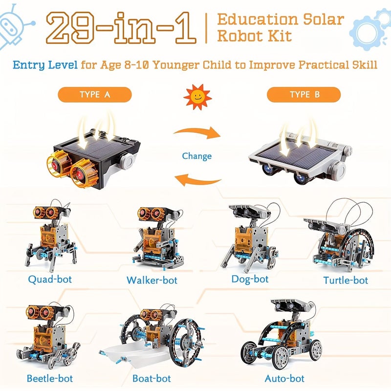205 قطعة، لعبة الروبوت الشمسي STEM 29 في 1 للأطفال، مجموعات بناء علمية تعليمية للتركيب الذاتي، رمادي، هدايا للأولاد والبنات - Image 5