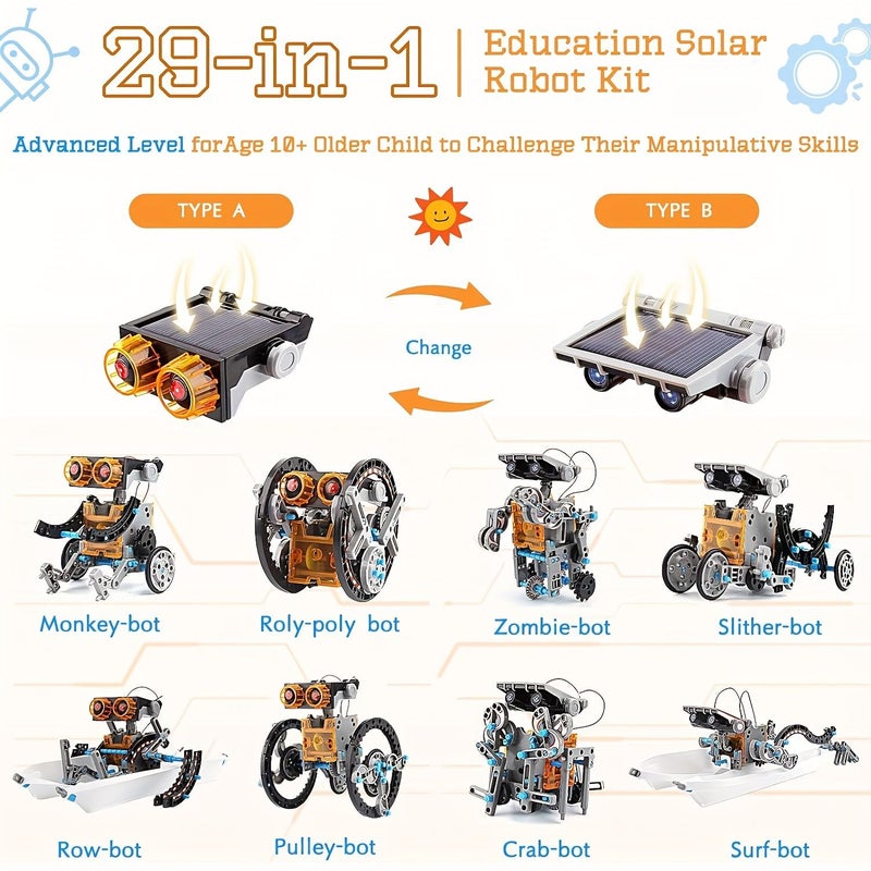 205 قطعة، لعبة الروبوت الشمسي STEM 29 في 1 للأطفال، مجموعات بناء علمية تعليمية للتركيب الذاتي، رمادي، هدايا للأولاد والبنات - Image 4