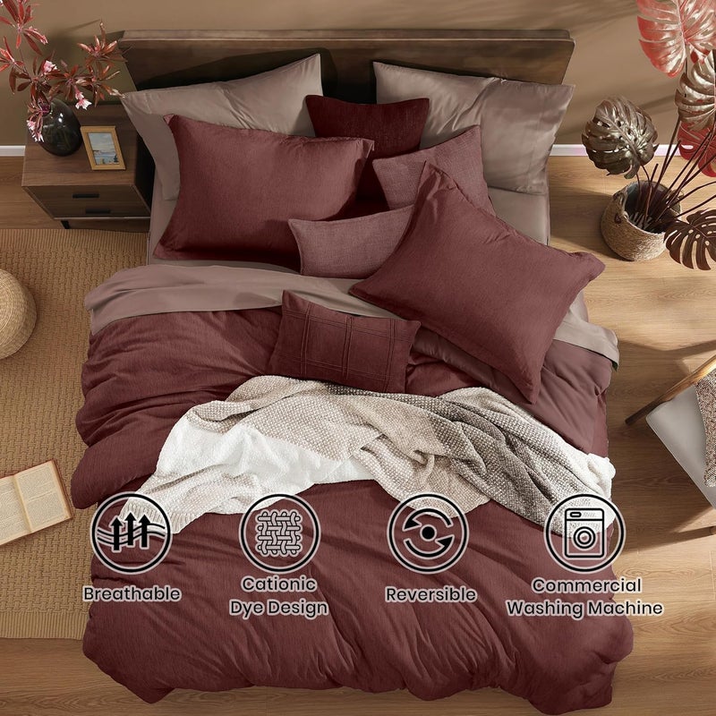 Monbix California King Comforter Set - 7 Pieces Cationic Dyeing Dark Red Bed in a Bag Cal King Bedding Sets with Comforter, Sheets, Pillowcases & Shams, Reversible Bedding Comforters Sets - Image 2