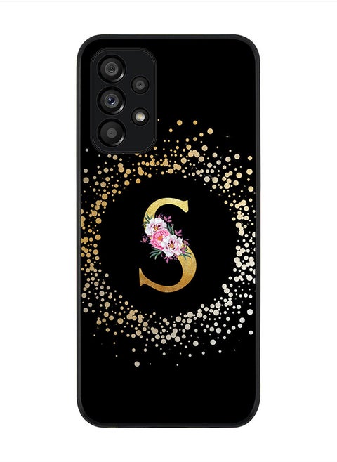 Rugged Black Edge Case for Samsung Galaxy A23 (LTE / 4G), Slim fit Thin Cover Custom Monogram Initial Letter Floral Pattern Alphabet - S(Black)