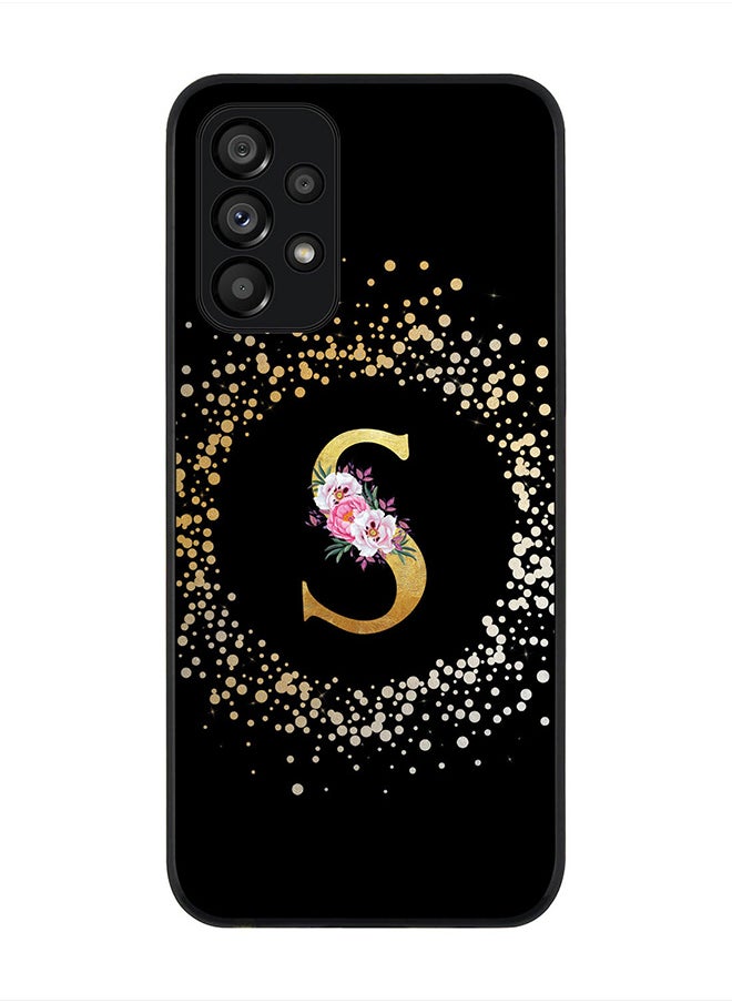 Stylizedd - Rugged Black Edge Case for Samsung Galaxy A23 (LTE / 4G), Slim fit Thin Cover Custom Monogram Initial Letter Floral Pattern Alphabet - S(Black) - Image 1