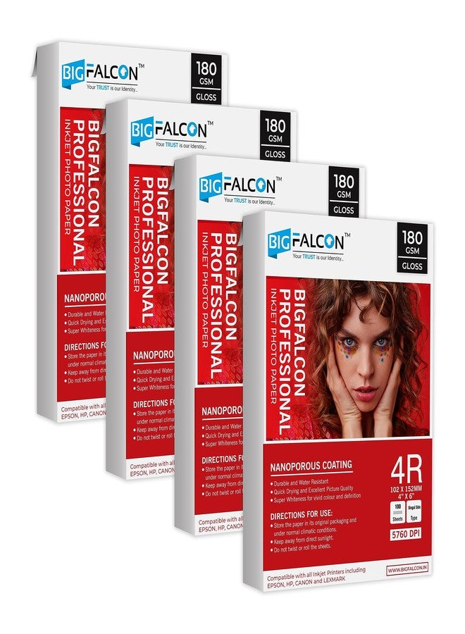 BIGFALCON Professional 180 GSM 4R Size (4X6 inch) Glossy Cast Coated Inkjet Photo Paper 400 Sheets for all Inkjet Printer - Image 1