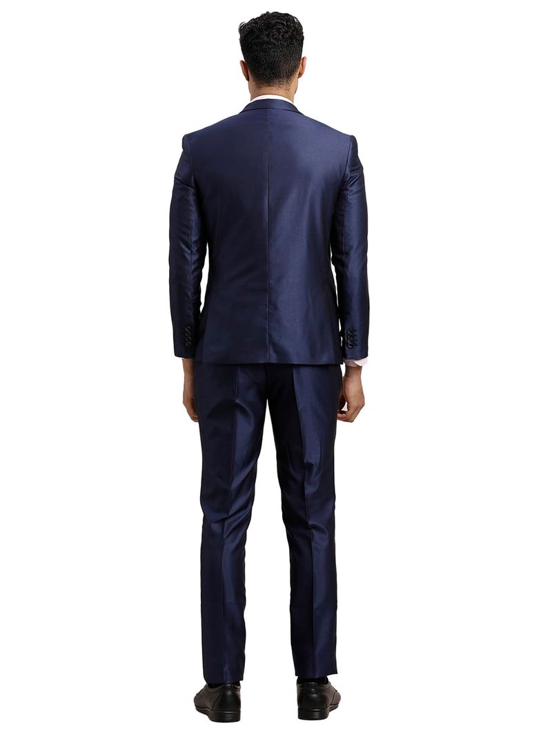 Turtle Men Poly-Viscose Dobby Print Slim Fit 3 Piece Suit Blue - Image 2