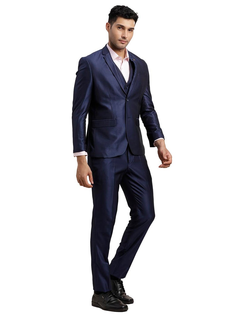 Turtle Men Poly-Viscose Dobby Print Slim Fit 3 Piece Suit Blue - Image 4