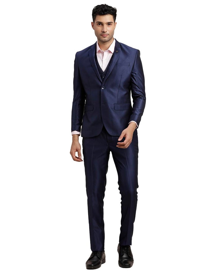 Turtle Men Poly-Viscose Dobby Print Slim Fit 3 Piece Suit Blue - Image 1