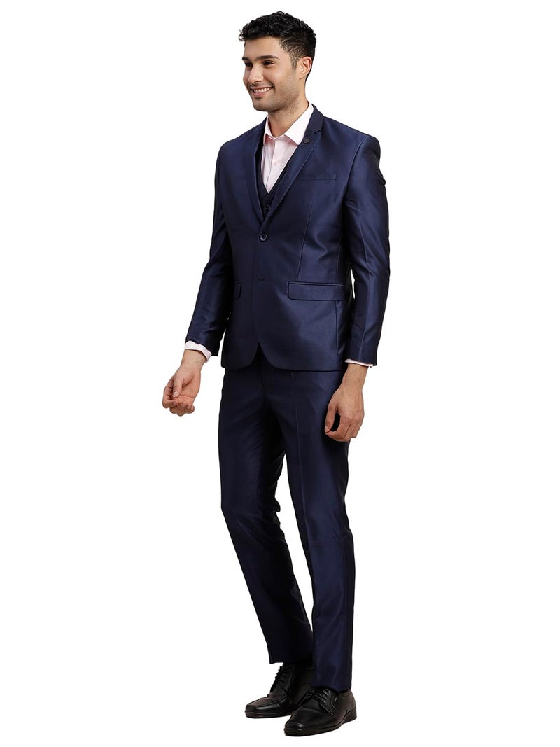 Turtle Men Poly-Viscose Dobby Print Slim Fit 3 Piece Suit Blue - Image 3