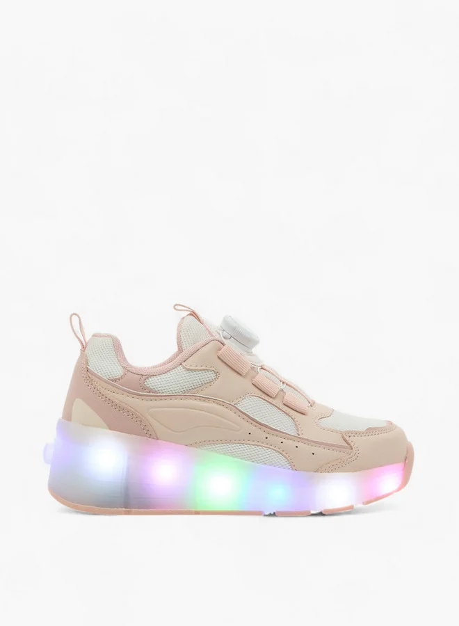 Little Missy Girls Panelled Light-Up Sneakers with Rotating Buckle Closure
