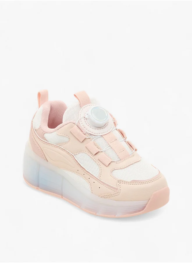 ميسي الصغيرة Girls Panelled Light-Up Sneakers with Rotating Buckle Closure