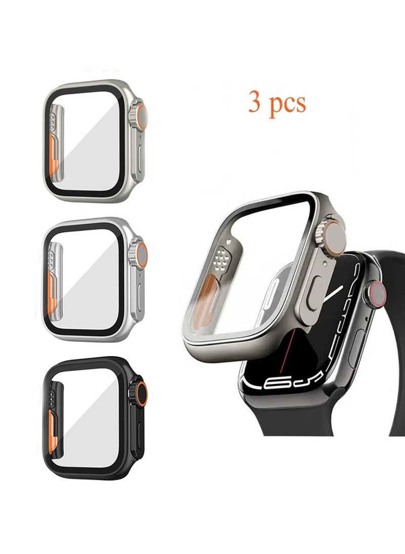 X-level 3pcs Hard Case Compatible for Apple Watch Series 9/8/7 45mm with Tempered Glass Screen Protector, Unique Design Hard PC Waterproof Case Cover, Bumper Full Coverage Accessories for iWatch 9/8/7 45mm  - Image 1
