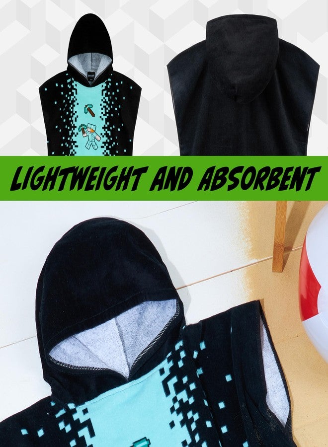 Minecraft Towelling Poncho Kids Teens Hooded Bath Towels Absorbent Beach Towel (Black/Blue, 6-9 Years) - Image 4