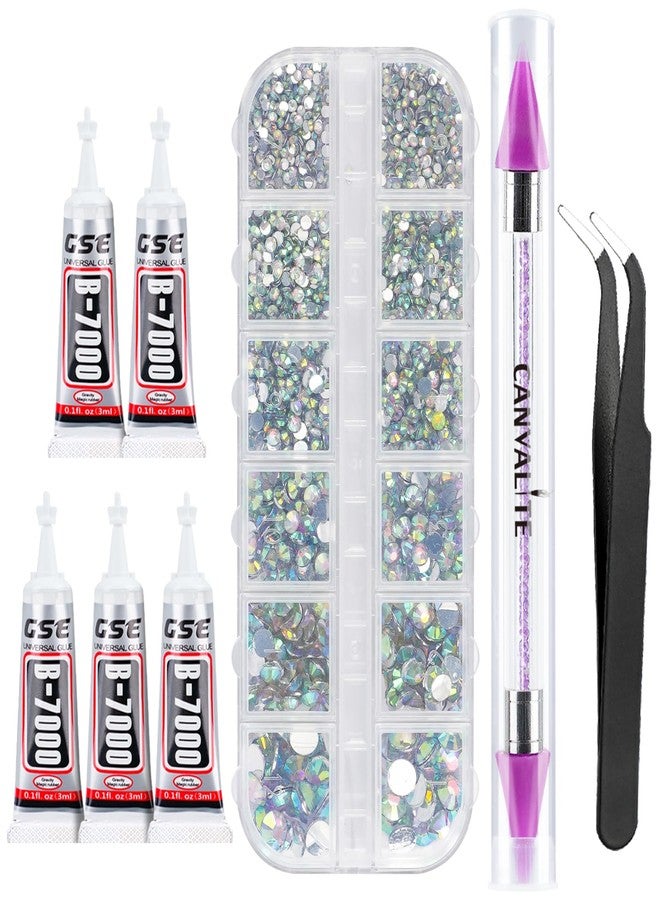 Canvalite 2784Pcs Flat Back Gems, Rhinestones with 5Pcs Jewelry Glues, Pick Up Tweezers and Rhinestones Picker Dotting Pen, Nail Art Tools for Nails, Clothes, Face, Craft - Image 1