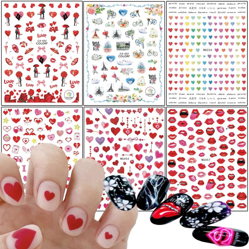 Love Heart Nail Art Stickers Flowers Rose Sexy Lips Heart Eiffel Tower Nail SelfAdhesive Sticker Designs 3D Romantic Nail Transfer Decals Supplies for Women Girls Manicure Charms Decorations