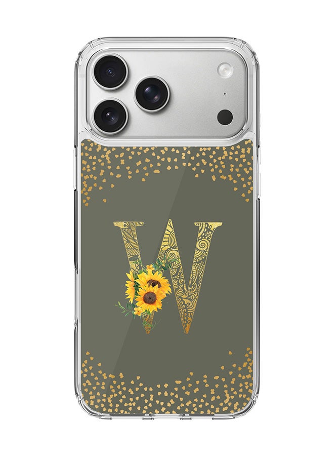 Stylizedd Classic Clear MagSafe Case for iPhone 17 Pro Max , Hybrid Soft Case Flexible Edges Anti Drop TPU PC Gel Thin Transparent Cover [ Designed for iPhone 17 Pro Max ] - Custom Monogram Initial Letter Floral Pattern Alphabet - W  (Olive Green )