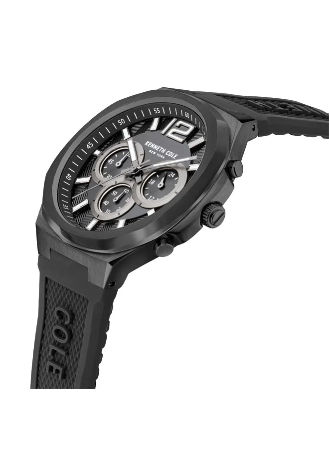 Kenneth Cole New York Kenneth Cole New York 43.5mm Chronograph Men's Watch with Black Silicone Strap & Black Dial