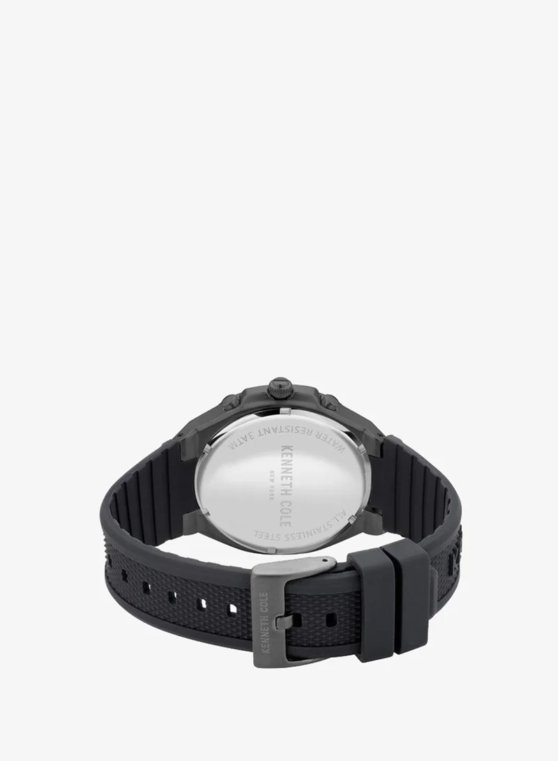 Kenneth Cole New York  43.5mm Chronograph Men's Watch with Black Silicone Strap & Black Dial for Men | Best Price UAE