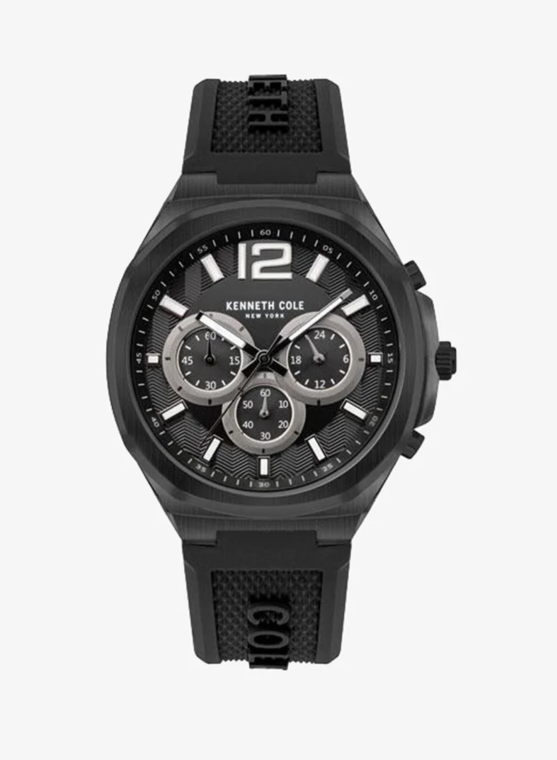 Kenneth Cole New York 43.5mm Chronograph Men's Watch with Black Silicone Strap & Black Dial