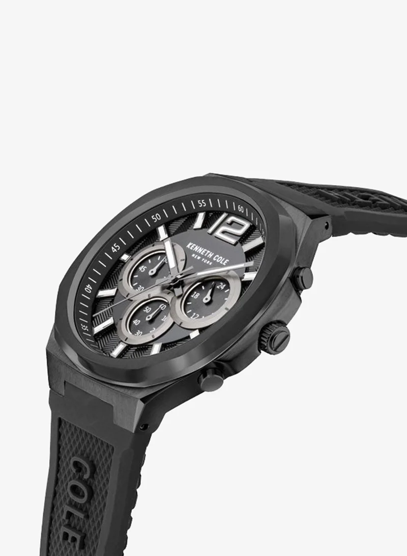 Kenneth Cole New York 43.5mm Chronograph Men's Watch with Black Silicone Strap & Black Dial