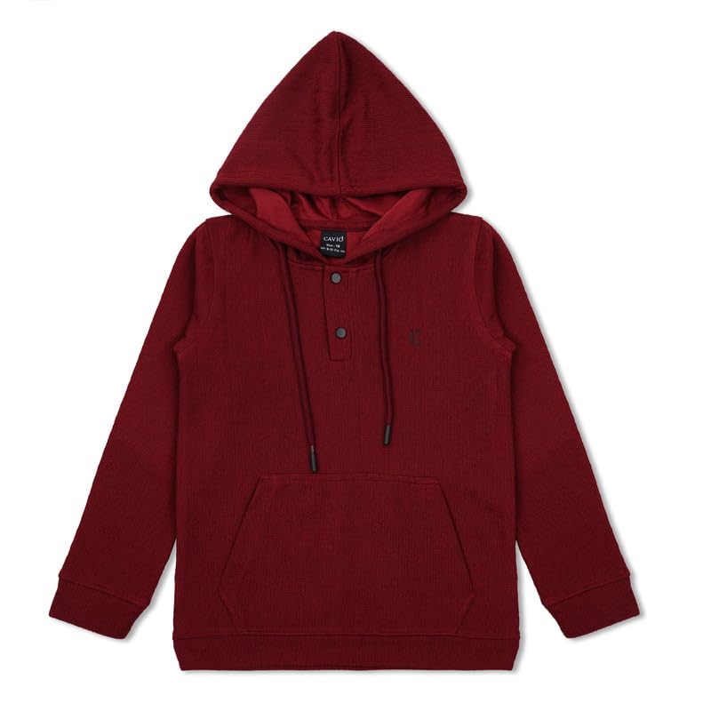 CAVIO Boys Cotton Solid Full Sleeves Hooded Sweatshirt - Maroon - Image 3