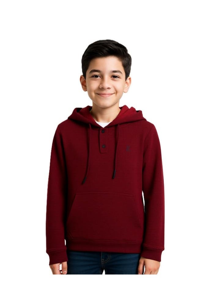 CAVIO Boys Cotton Solid Full Sleeves Hooded Sweatshirt - Maroon - Image 1