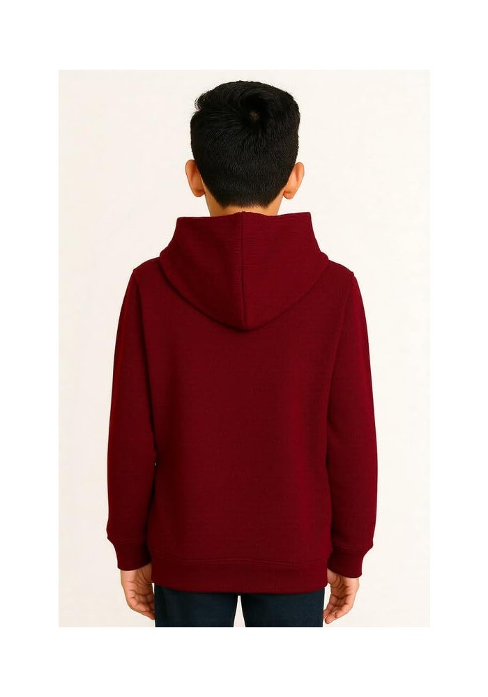 CAVIO Boys Cotton Solid Full Sleeves Hooded Sweatshirt - Maroon - Image 2
