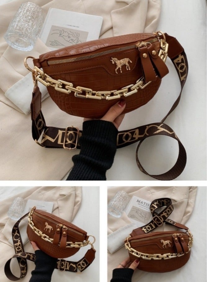 Women's Large-capacity Crossbody Bag, Ladies PU Leather Shoulder Bag Sling Bag Side Bag Carry Bag Messenger Bag, Casual and Versatile Chest Bag Waistpack Belt Bag Hip Bag for Girls/College Students - Image 5