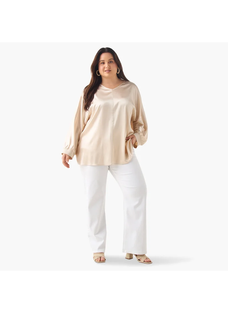  أولا بوبكن Plus Size Ulla Popken V-neck Top with Long Sleeves